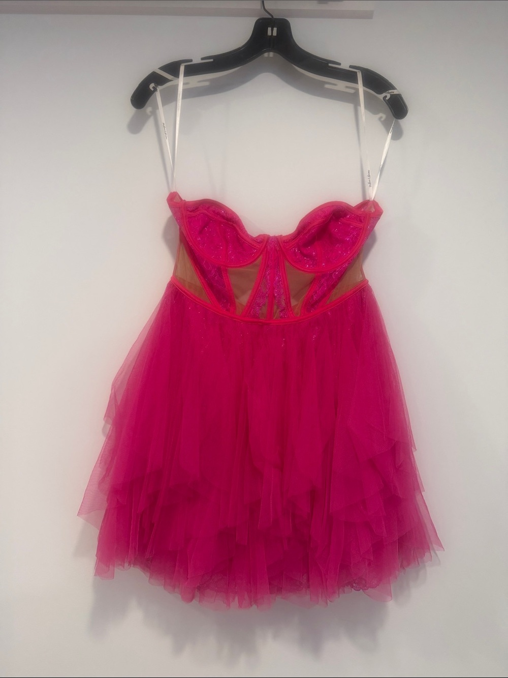 For Love And Lemons Fuchsia Strapless Layered Tulle Mini Dress